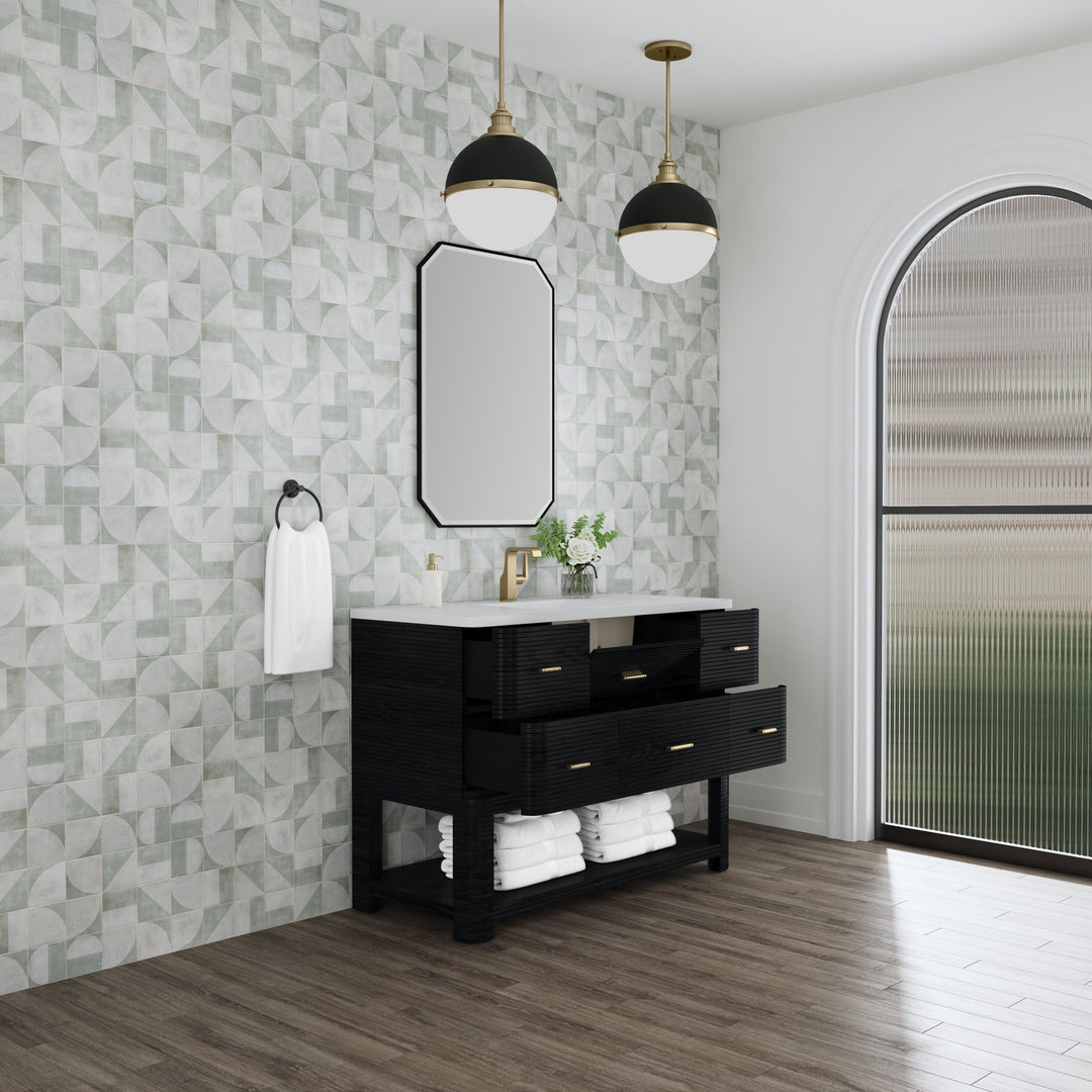 Lucian 48" Single Vanity, Carbon Oak w/ 3 CM White Zeus Silestone Top