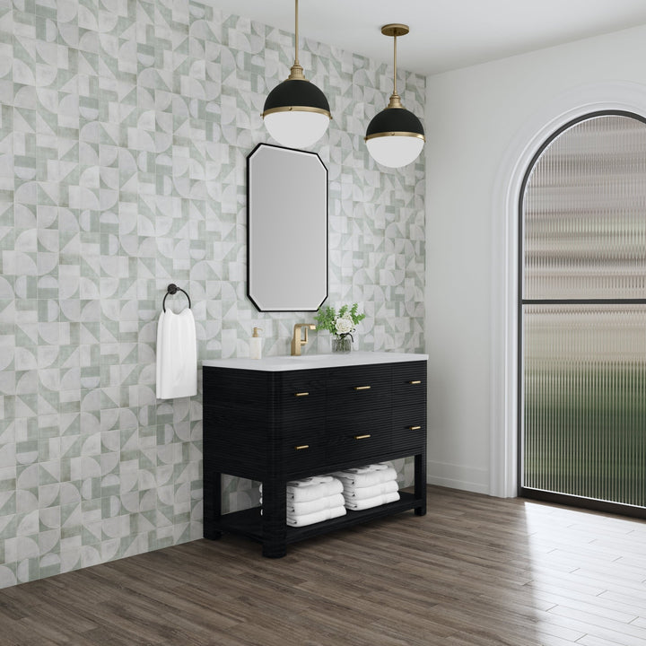 Lucian 48" Single Vanity, Carbon Oak w/ 3 CM White Zeus Silestone Top