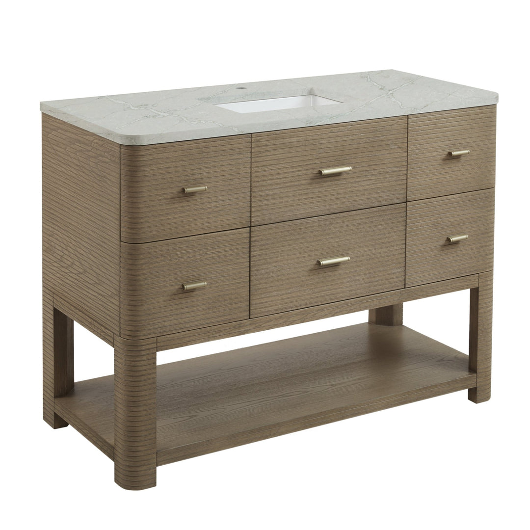 Lucian 48" Single Vanity, Pebble Oak w/ 3 CM Victorian Silver Silestone Top