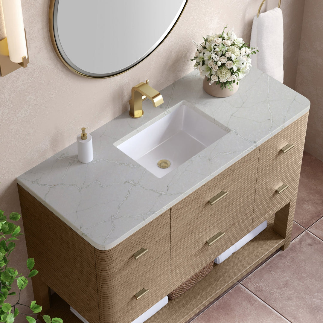 Lucian 48" Single Vanity, Pebble Oak w/ 3 CM Victorian Silver Silestone Top