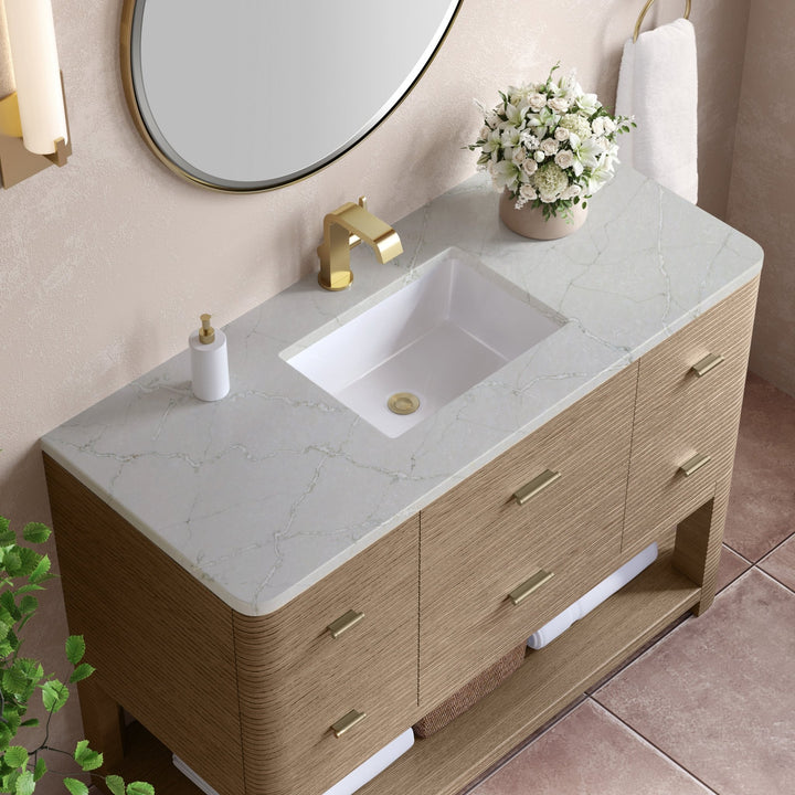 Lucian 48" Single Vanity, Pebble Oak w/ 3 CM Victorian Silver Silestone Top