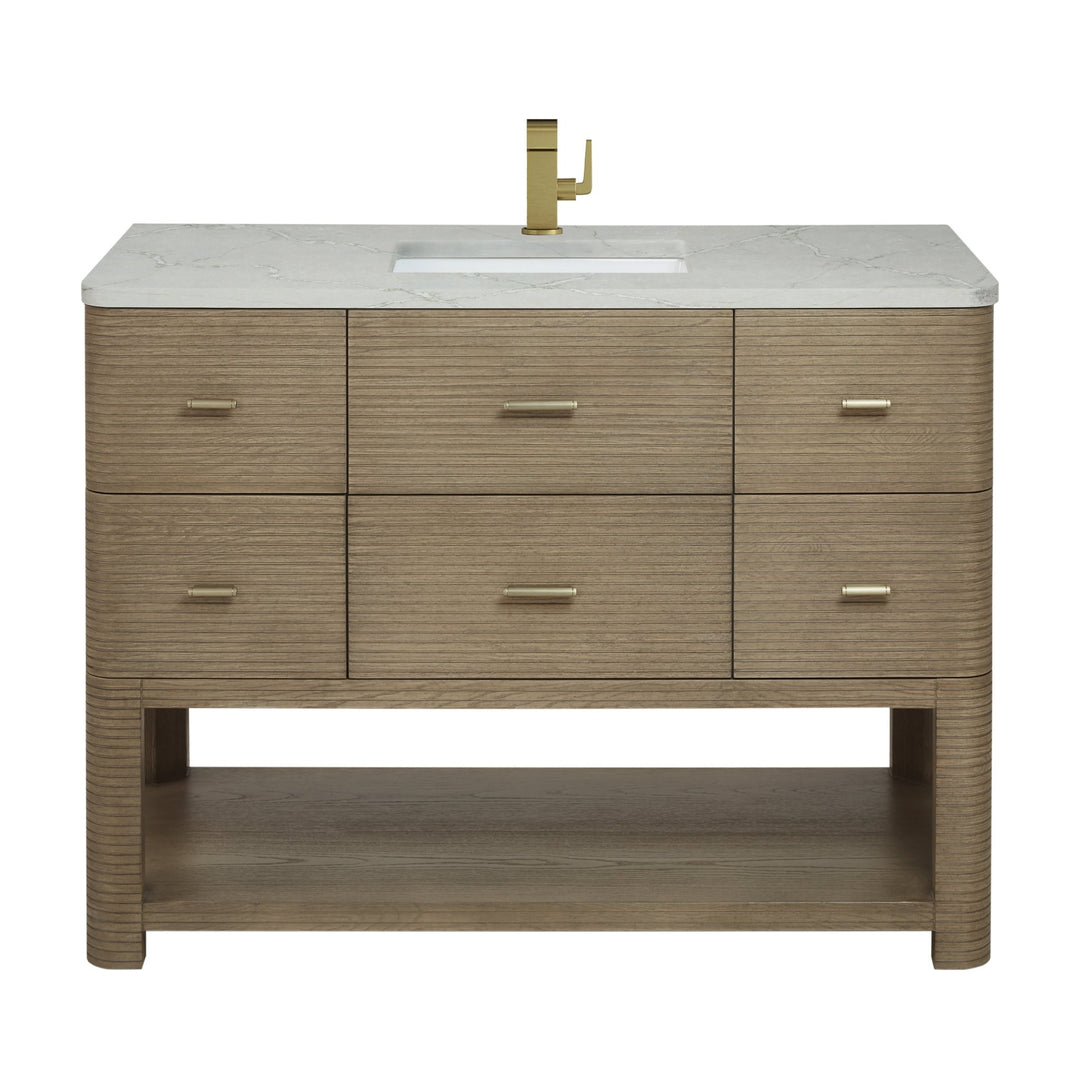 Lucian 48" Single Vanity, Pebble Oak w/ 3 CM Victorian Silver Silestone Top