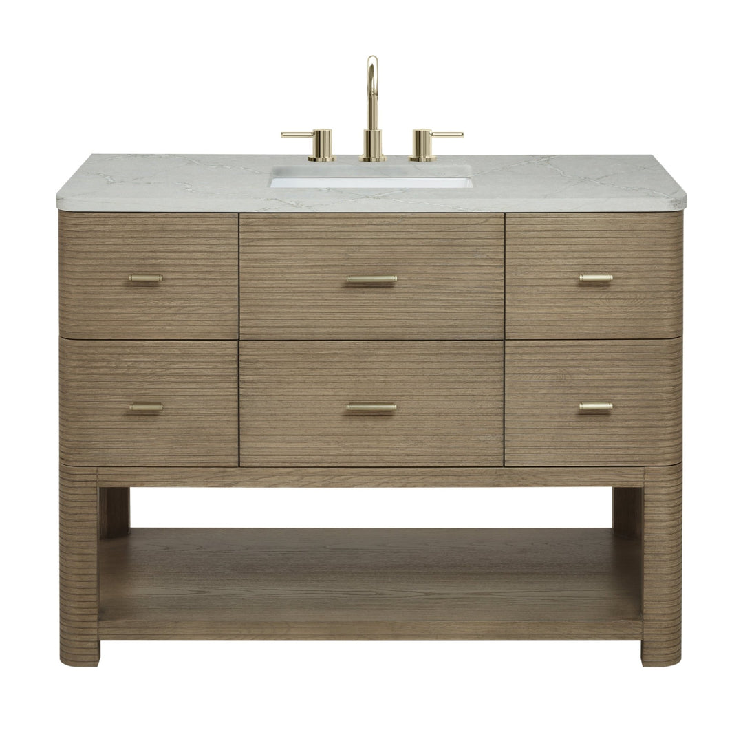 Lucian 48" Single Vanity, Pebble Oak w/ 3 CM Victorian Silver Silestone Top w/ FreePower Wireless Charger