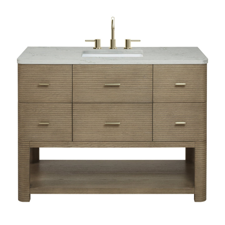 Lucian 48" Single Vanity, Pebble Oak w/ 3 CM Victorian Silver Silestone Top w/ FreePower Wireless Charger