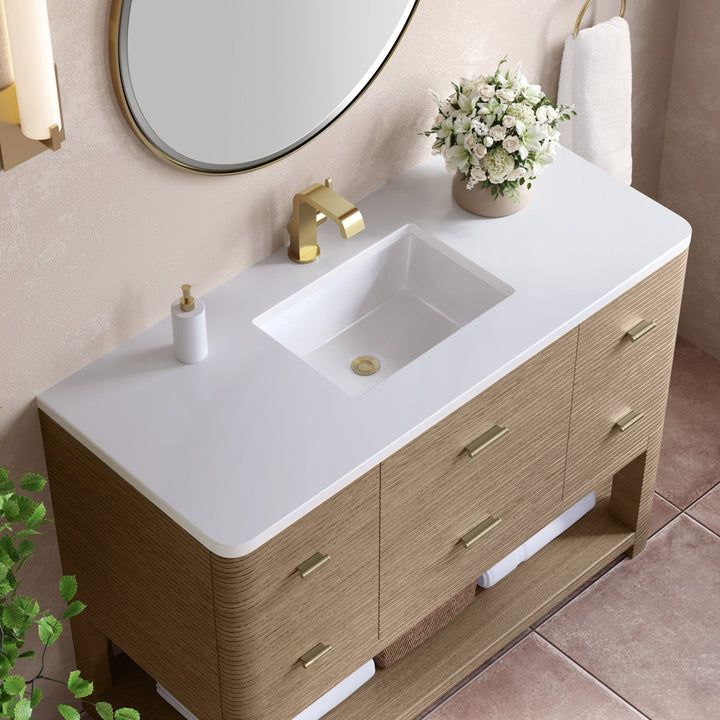 Lucian 48" Single Vanity, Pebble Oak w/ 3 CM White Zeus Silestone Top