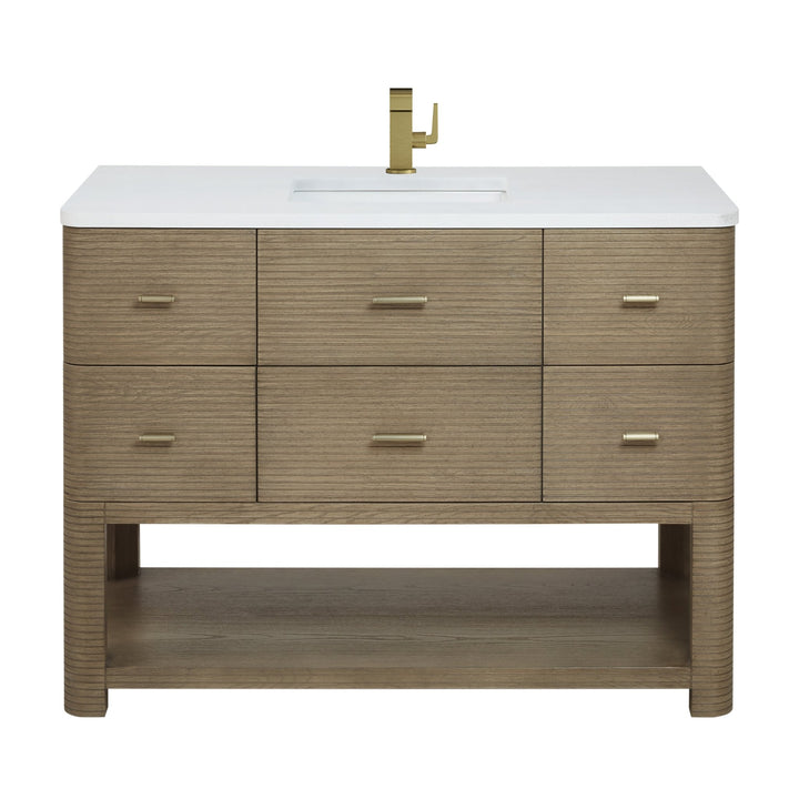 Lucian 48" Single Vanity, Pebble Oak w/ 3 CM White Zeus Silestone Top