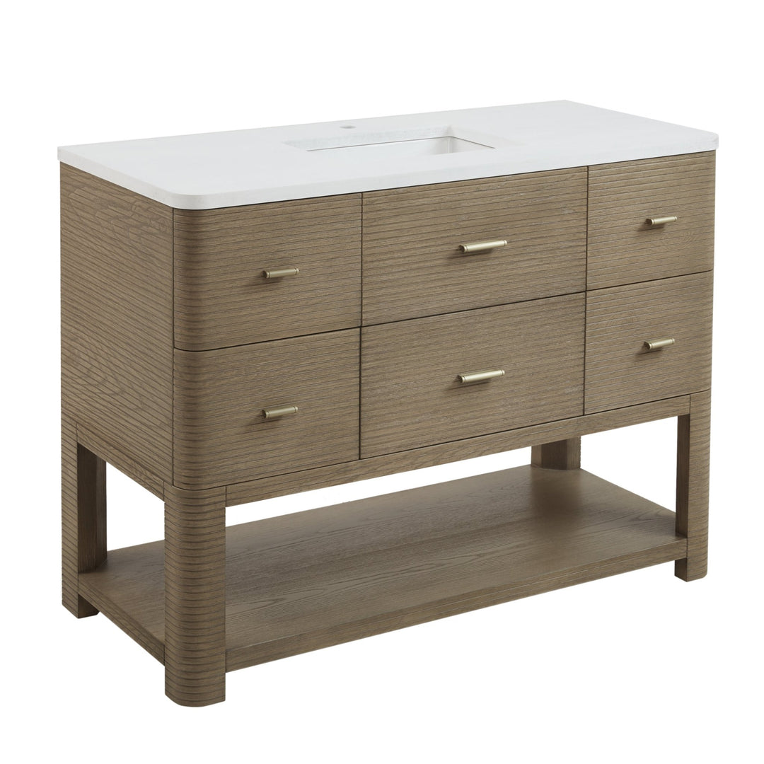 Lucian 48" Single Vanity, Pebble Oak w/ 3 CM White Zeus Silestone Top