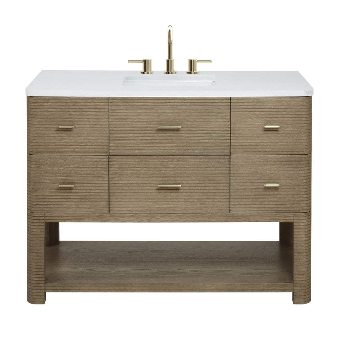Lucian 48" Single Vanity, Pebble Oak w/ 3 CM White Zeus Silestone Widespread Top