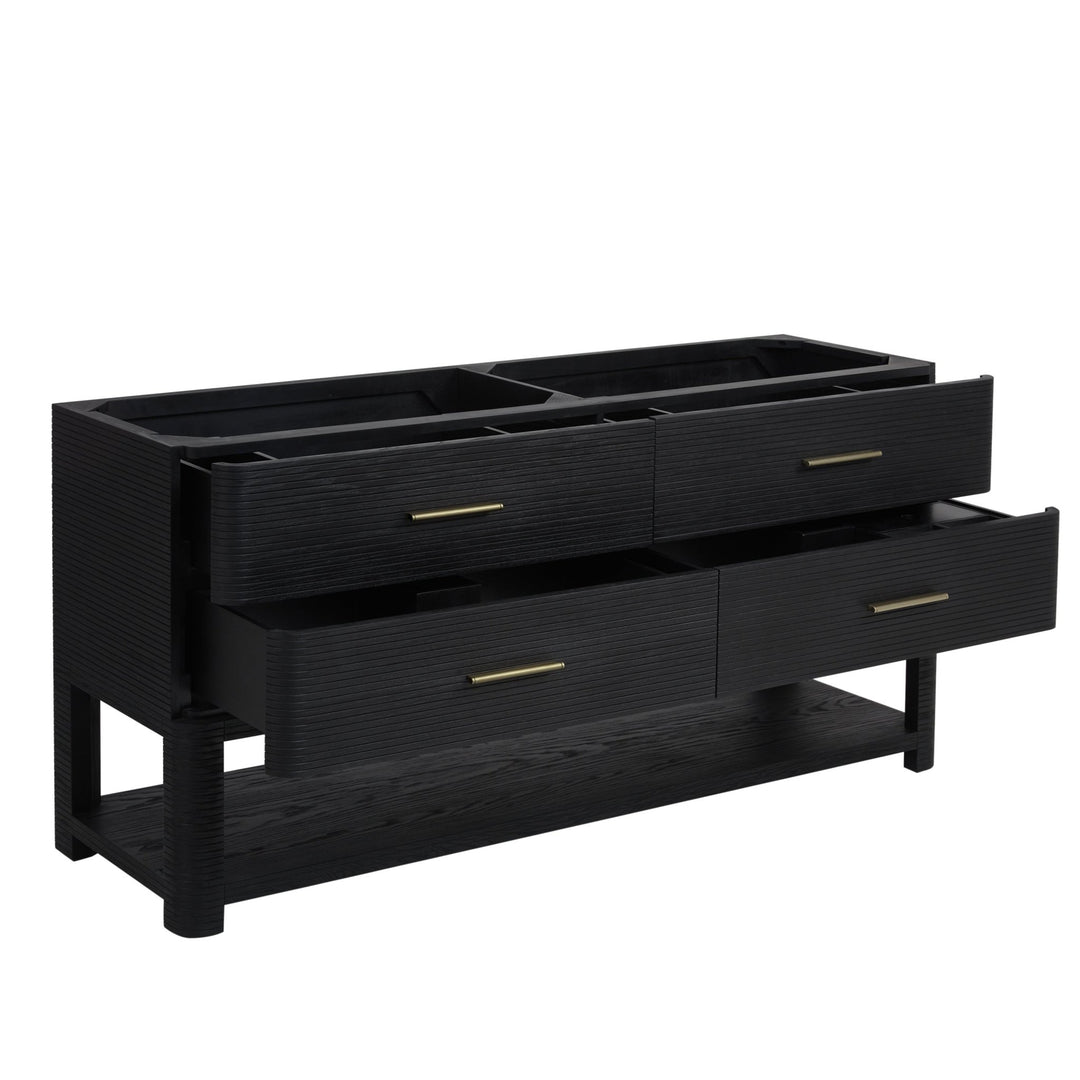 Lucian 72" Double Vanity, Carbon Oak w/ 3 CM Victorian Silver Silestone Top