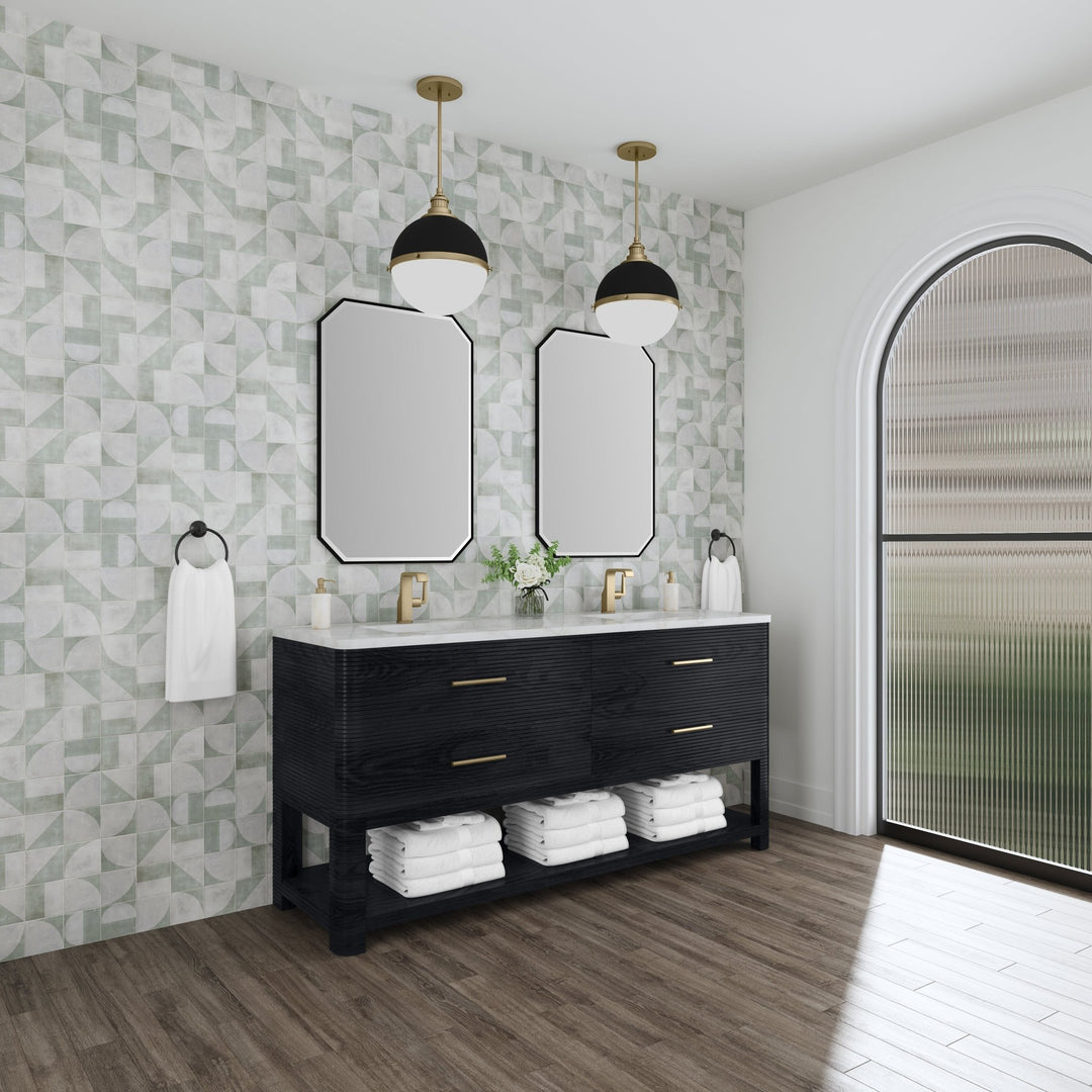 Lucian 72" Double Vanity, Carbon Oak w/ 3 CM Victorian Silver Silestone Top