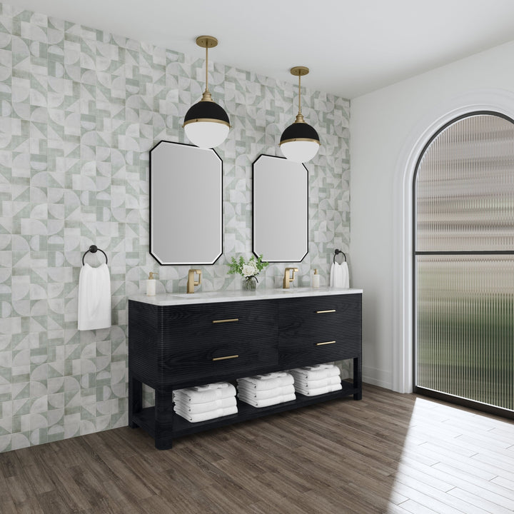 Lucian 72" Double Vanity, Carbon Oak w/ 3 CM Victorian Silver Silestone Top