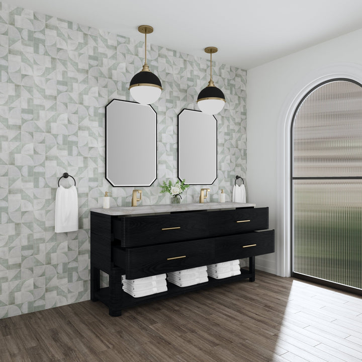 Lucian 72" Double Vanity, Carbon Oak w/ 3 CM Victorian Silver Silestone Top