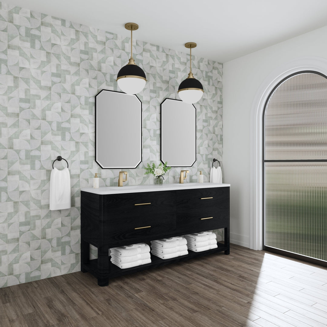 Lucian 72" Double Vanity, Carbon Oak w/ 3 CM White Zeus Silestone Top