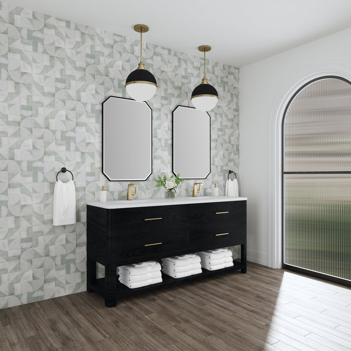 Lucian 72" Double Vanity, Carbon Oak w/ 3 CM White Zeus Silestone Top