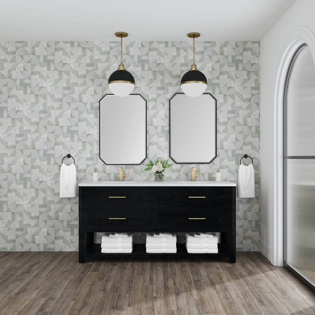 Lucian 72" Double Vanity, Carbon Oak w/ 3 CM White Zeus Silestone Top