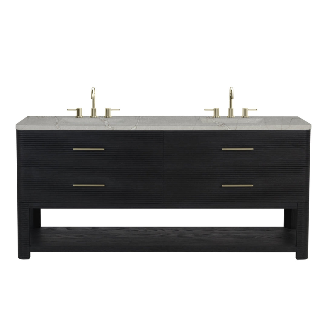 Lucian 72" Double Vanity, Carbon Oak w/ 3 CM White Zeus Silestone Widespread Top