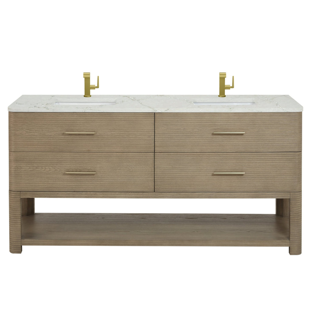Lucian 72" Double Vanity, Pebble Oak w/ 3 CM Victorian Silver Silestone Top