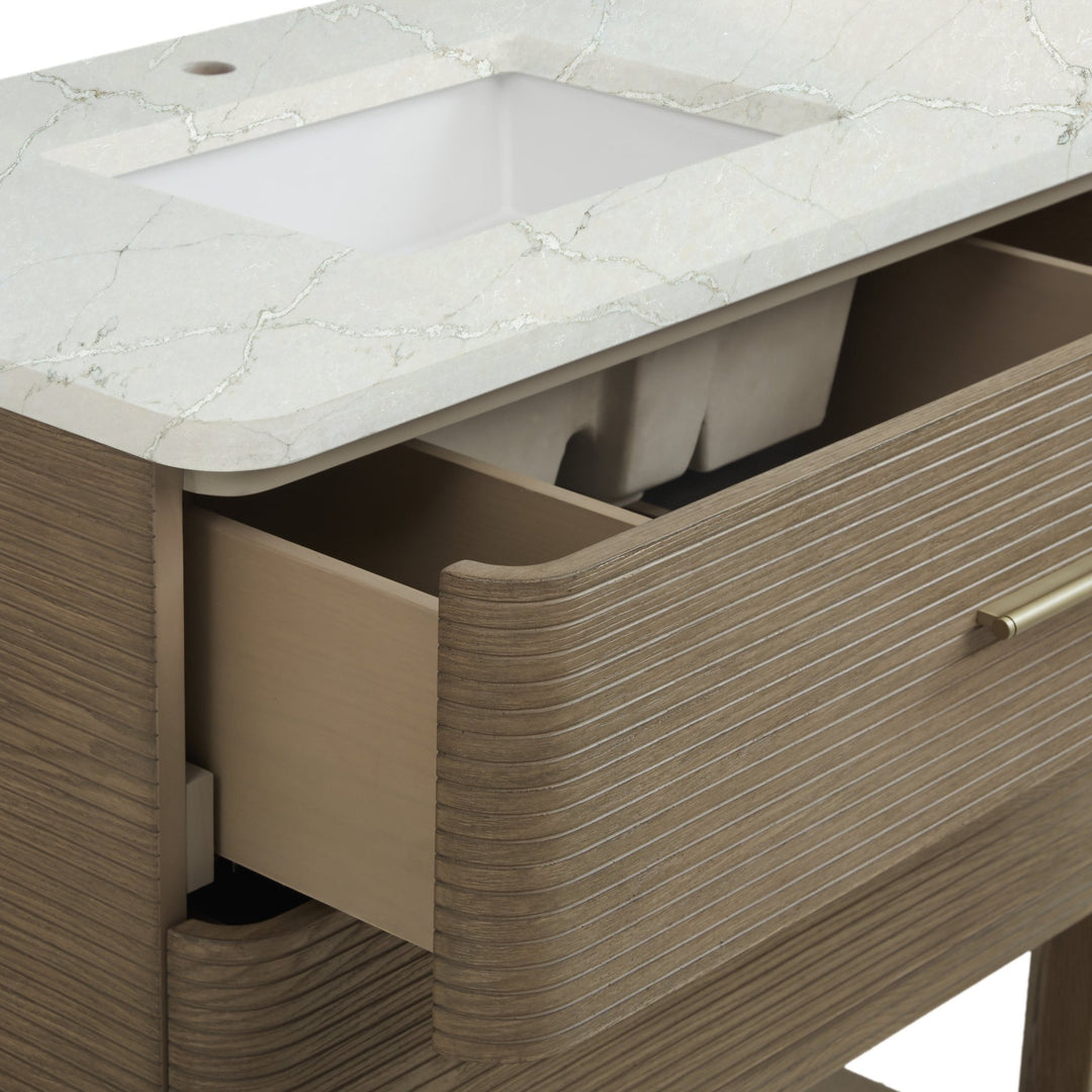 Lucian 72" Double Vanity, Pebble Oak w/ 3 CM Victorian Silver Silestone Top