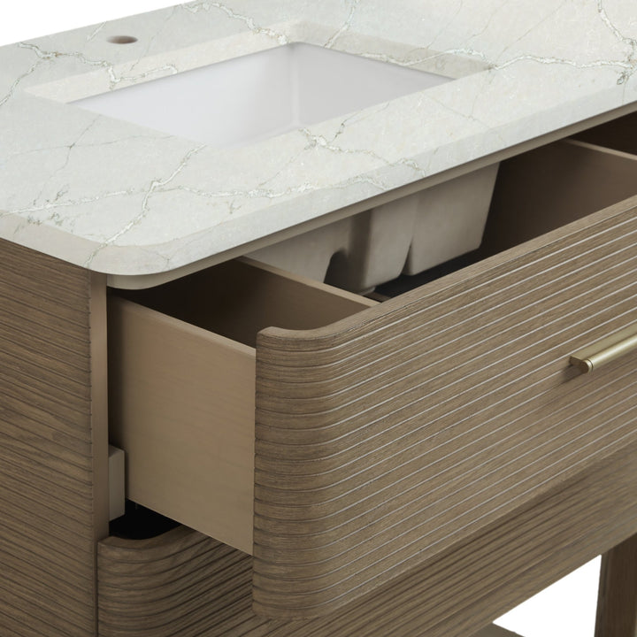 Lucian 72" Double Vanity, Pebble Oak w/ 3 CM Victorian Silver Silestone Top w/FreePower Wireless Charger