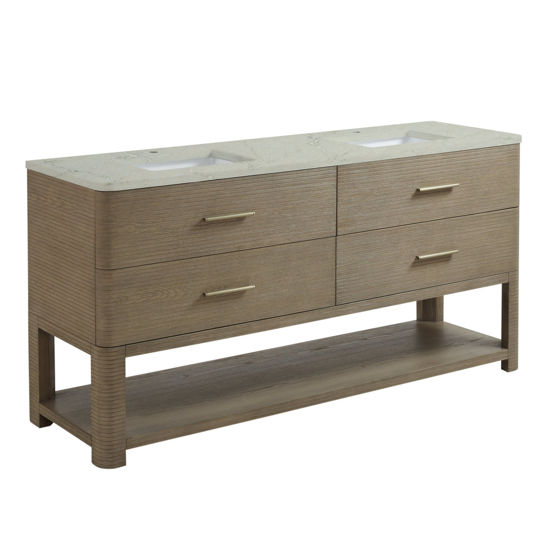 Lucian 72" Double Vanity, Pebble Oak w/ 3 CM Victorian Silver Silestone Top w/FreePower Wireless Charger