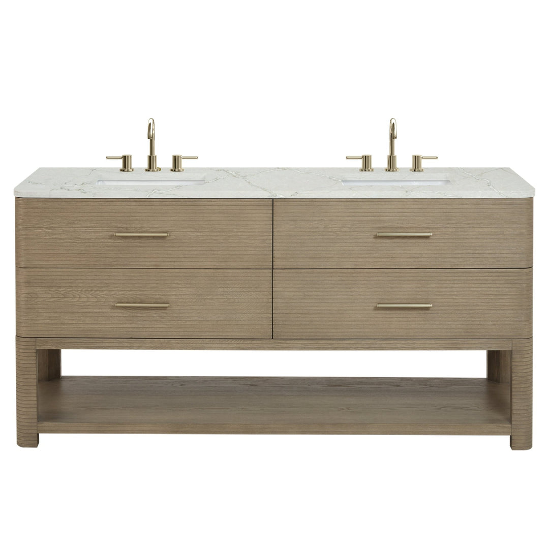 Lucian 72" Double Vanity, Pebble Oak w/ 3 CM Victorian Silver Silestone Widespread Top