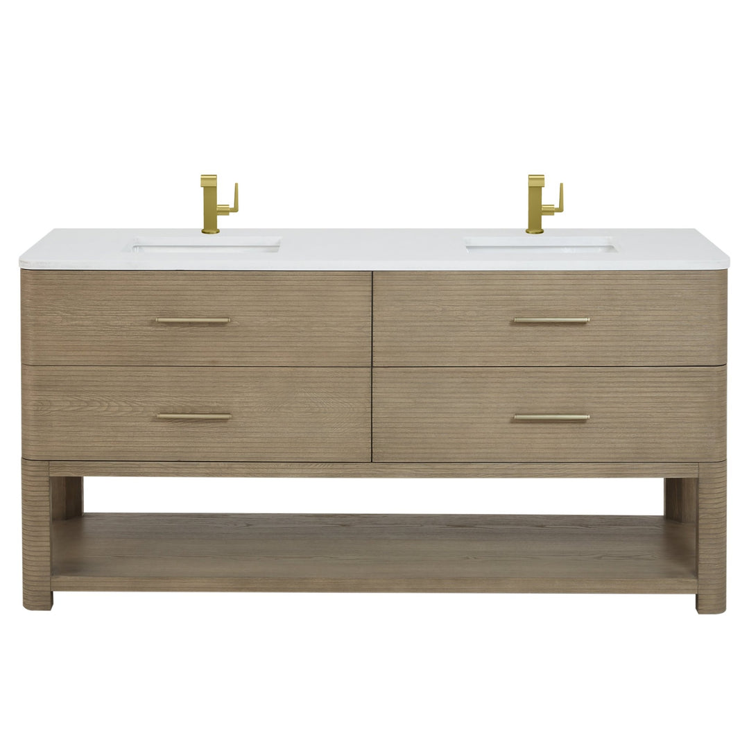 Lucian 72" Double Vanity, Pebble Oak w/ 3 CM White Zeus Silestone Top