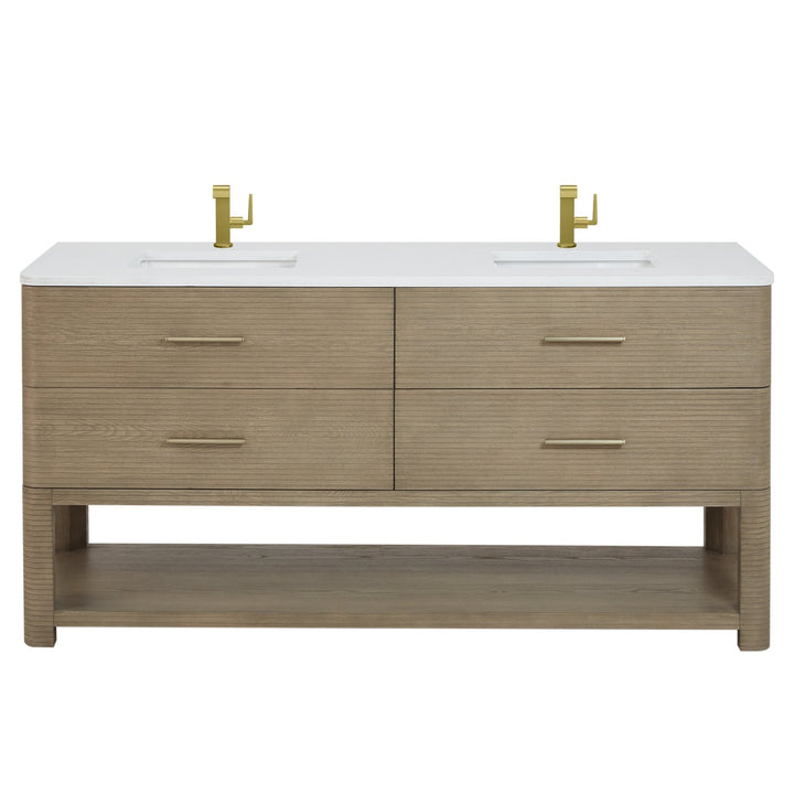 Lucian 72" Double Vanity, Pebble Oak w/ 3 CM White Zeus Silestone Top