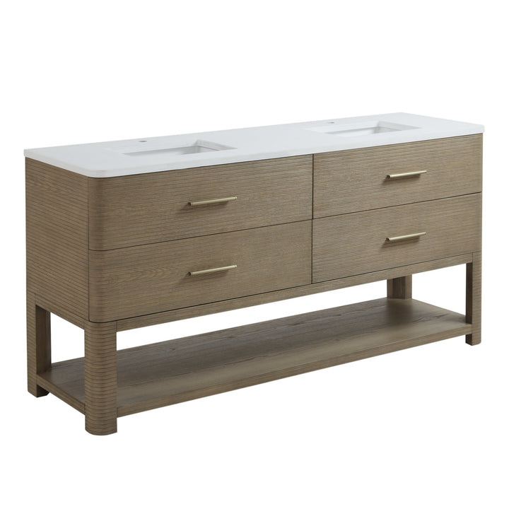 Lucian 72" Double Vanity, Pebble Oak w/ 3 CM White Zeus Silestone Top