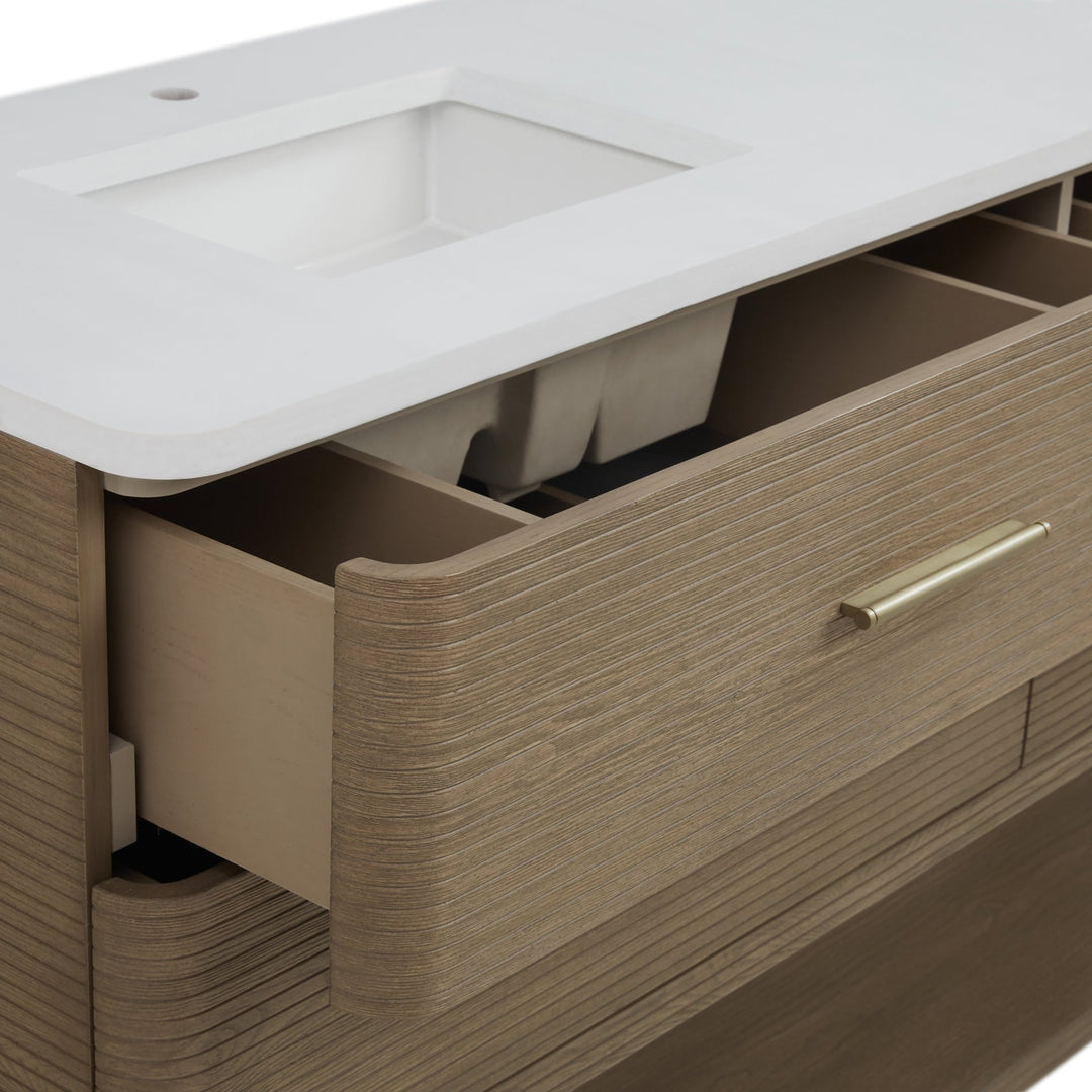 Lucian 72" Double Vanity, Pebble Oak w/ 3 CM White Zeus Silestone Top