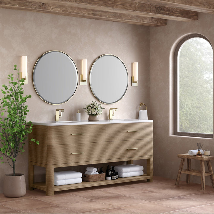Lucian 72" Double Vanity, Pebble Oak w/ 3 CM White Zeus Silestone Top