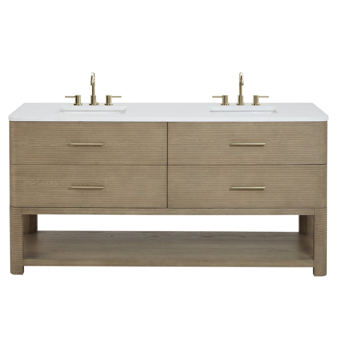 Lucian 72" Double Vanity, Pebble Oak w/ 3 CM White Zeus Silestone Widespread Top