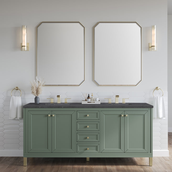 Chicago 72" Double Vanity, Smokey Celadon, w/ 3 CM Charcoal Soapstone Silestone® Top
