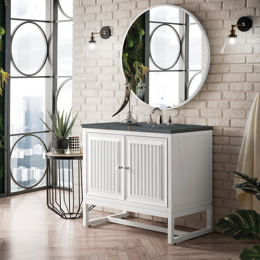 Athens 36" Single Vanity, Glossy White w/ 3 CM Parisien Bleu Silestone Top