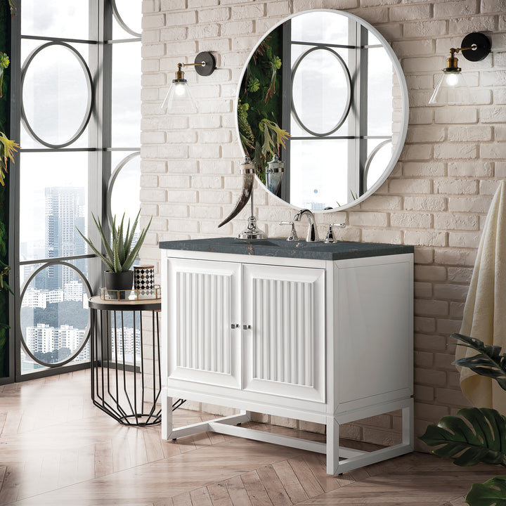 Athens 36" Single Vanity, Glossy White w/ 3 CM Parisien Bleu Silestone Top