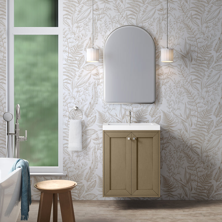 Chianti 24" Single Vanity, Walnut Whisper, Brushed Nickel, w/ White Glossy Composite Stone Top