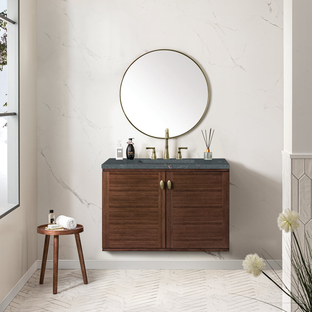Amberly 36" Single Vanity, Mid-Century Walnut w/ 3 CM Parisien Bleu Top
