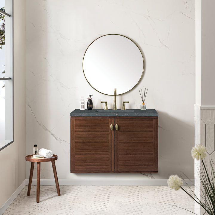 Amberly 36" Single Vanity, Mid-Century Walnut w/ 3 CM Parisien Bleu Top