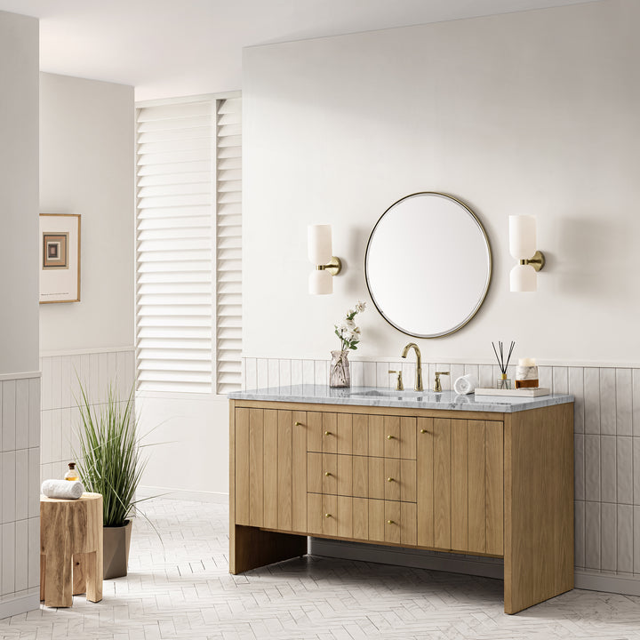 Hudson 60" Single Vanity, Light Natural Oak w/ 3 CM Arctic Fall Top