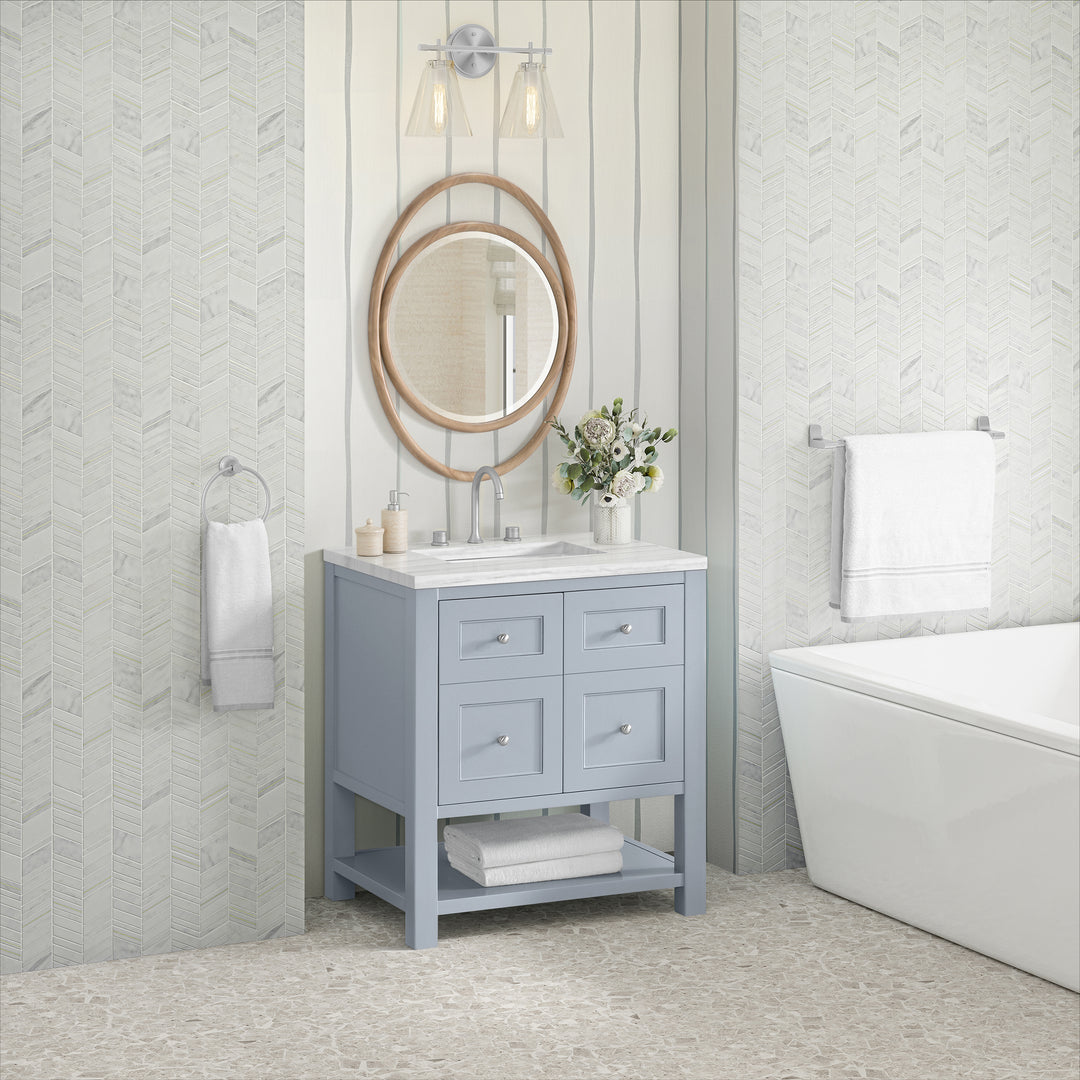 Breckenridge 30" Single Vanity, Serenity Blue, w/ 3 CM Arctic Fall Solid Surface Top
