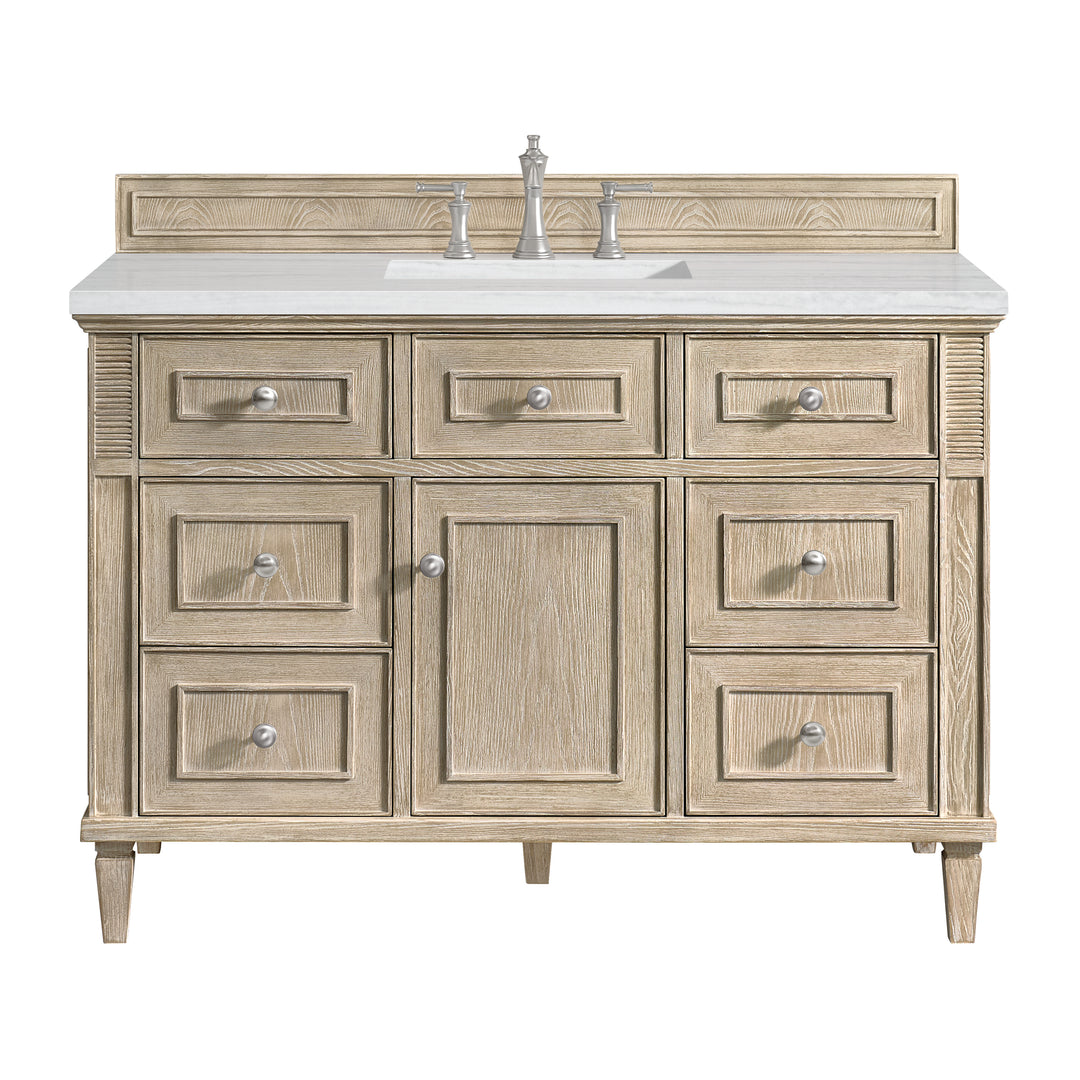Lorelai 48" Single Vanity, Whitewashed Oak w/ 3 CM Arctic Fall Solid Surface Top
