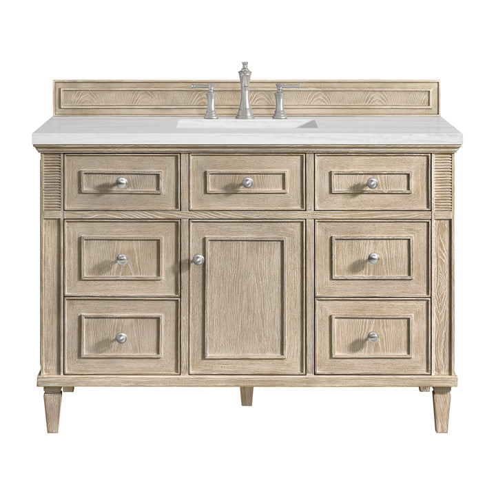 Lorelai 48" Single Vanity, Whitewashed Oak w/ 3 CM Arctic Fall Solid Surface Top