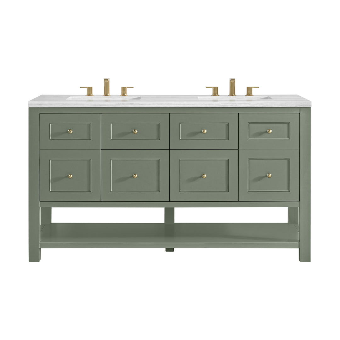 Breckenridge 60" Double Vanity, Smokey Celadon, w/ 3 CM Arctic Fall Solid Surface Top