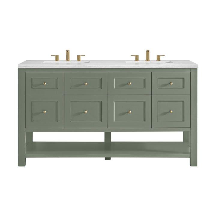 Breckenridge 60" Double Vanity, Smokey Celadon, w/ 3 CM Arctic Fall Solid Surface Top