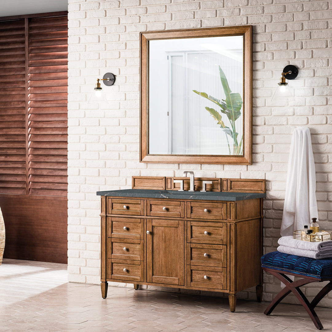 Brittany 48" Single Vanity, Saddle Brown w/ 3 CM Parisien Bleu Silestone Top w/FreePower Wireless Charger