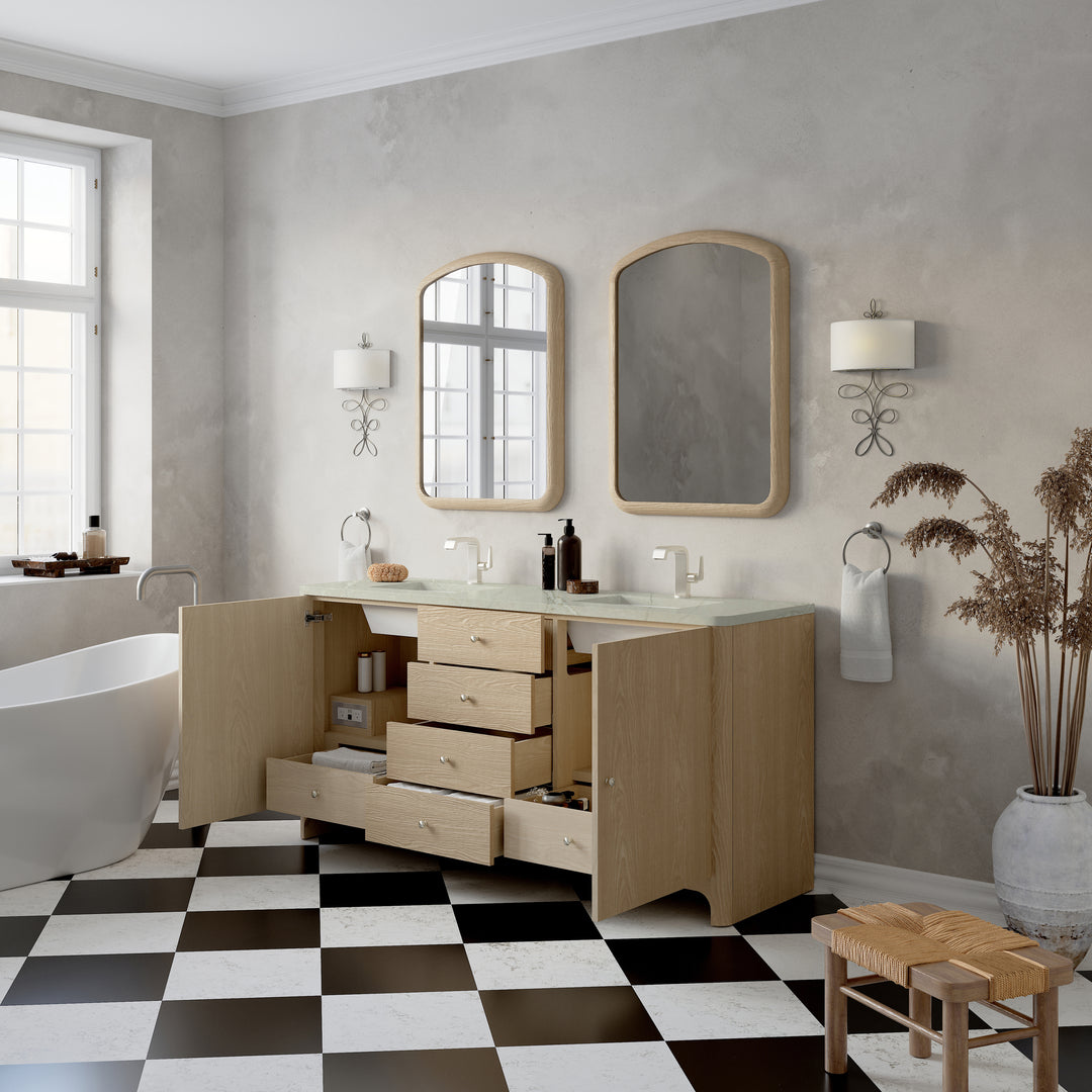 Gracyn 72" Double Vanity, Coastal Driftwood, w/ 3 CM Victorian Silver Quartz Top