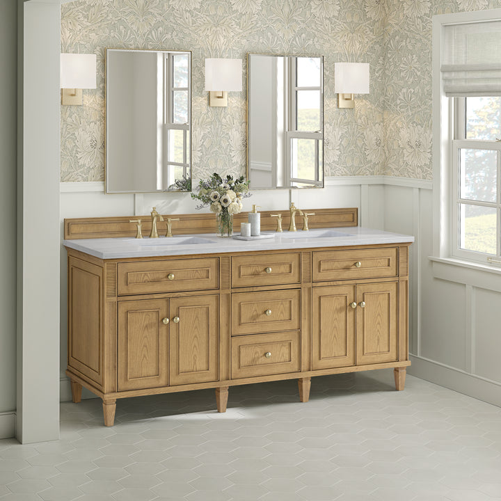 Lorelai 72" Double Vanity, Light Natural Oak w/ 3 CM Arctic Fall Solid Surface Top