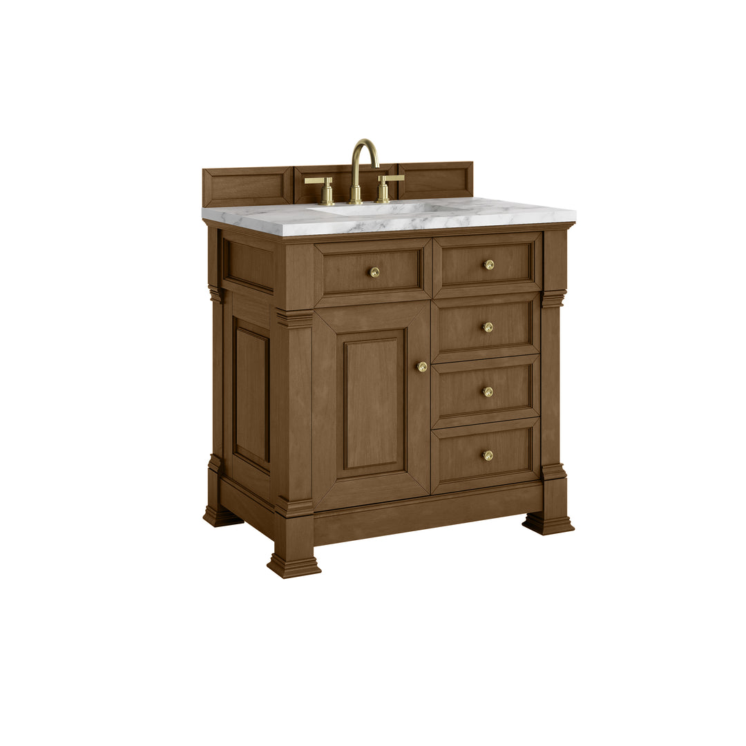 Brookfield 36" Single Vanity, Honey Oak w/ 3 cm Carrara White Marble Top
