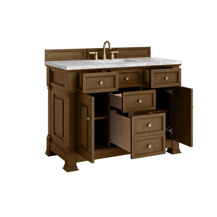 Brookfield 48" Single Vanity, Honey Oak w/3 CM Carrara White Marble Top