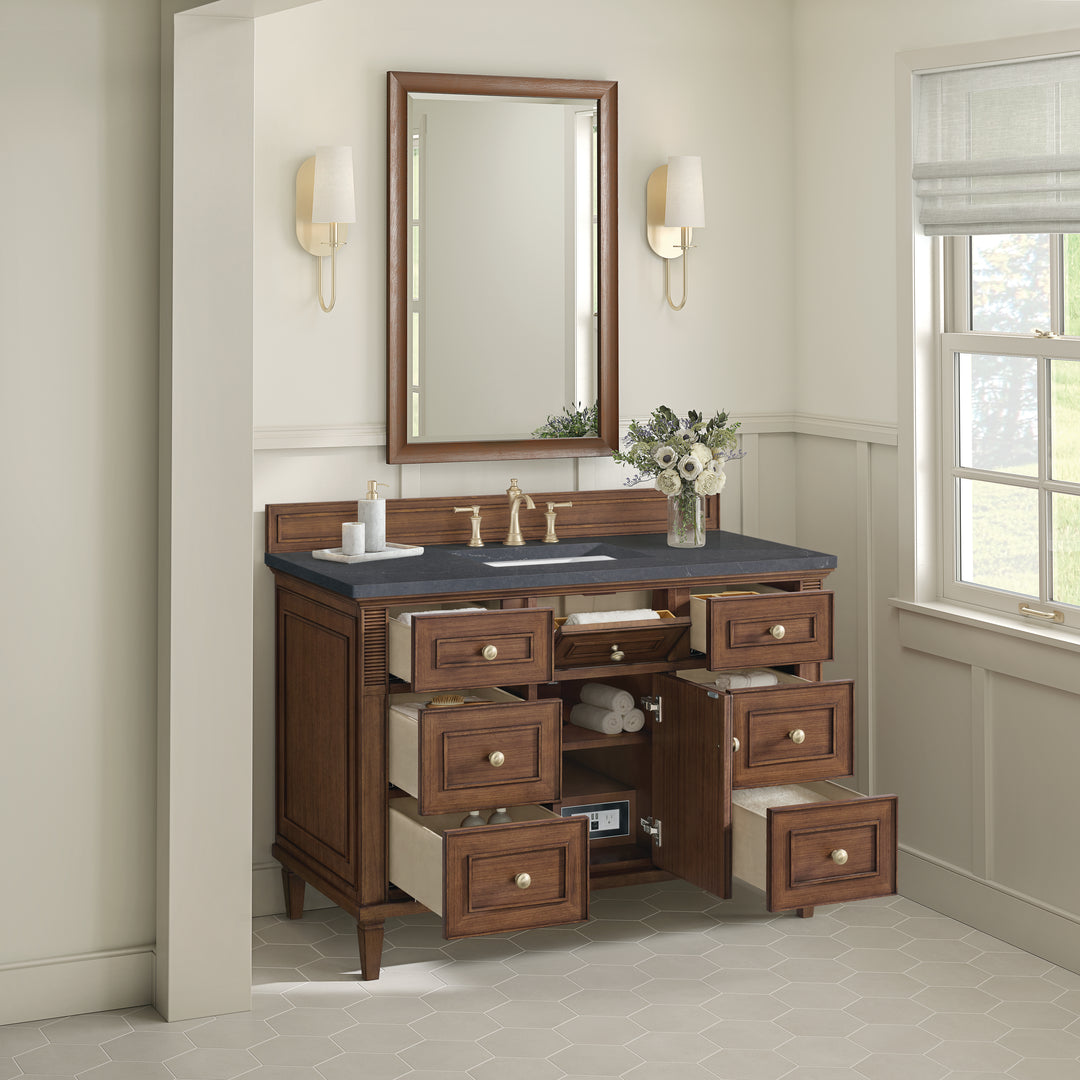 Lorelai 48" Single Vanity, Mid-Century Walnut w/ 3 CM Charcoal Soapstone Silestone Top