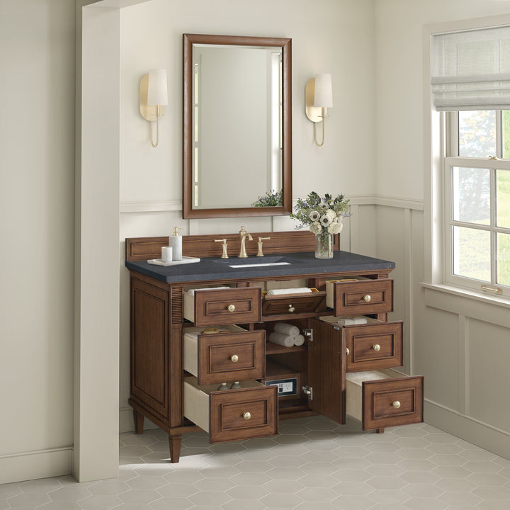 Lorelai 48" Single Vanity, Mid-Century Walnut w/ 3 CM Charcoal Soapstone Silestone Top